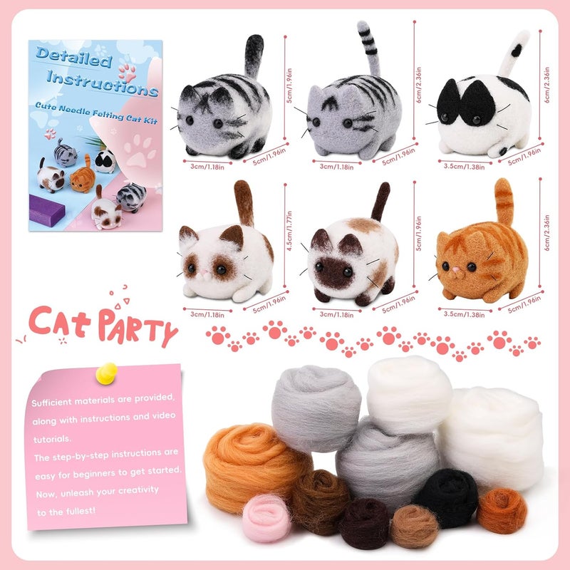 UOOU Needle Felting Beginners Kit with Box,Needles Felting Supplies with 24Pcs Felting Needles,Felting Pad,Wool Roving,DIY Needle Felting Cat Dolls - Image 3